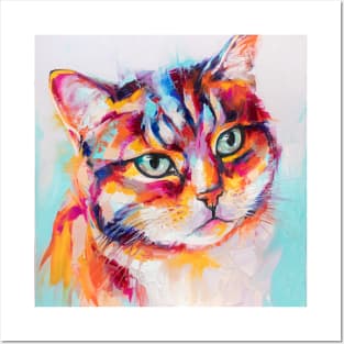 The portrait of a cat is painted in oil on canvas. Posters and Art